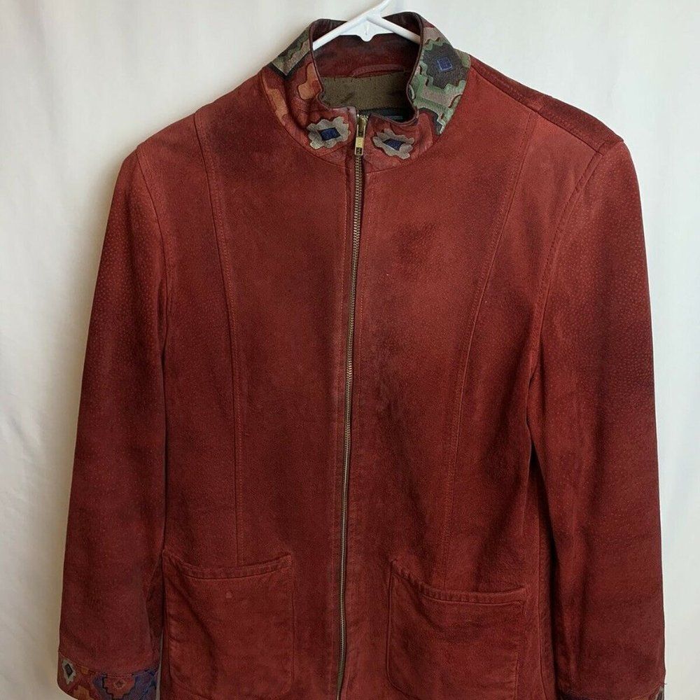 SFR Womens Red Suede Zipper Jacket Size Small